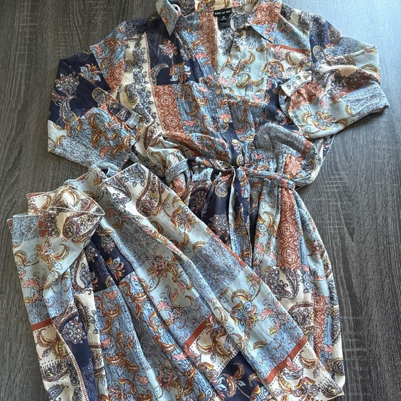 Kate And Lily Dresses & Skirts - Maxi Shirt Dress in Navy, Rust & Cream Patchwork Print